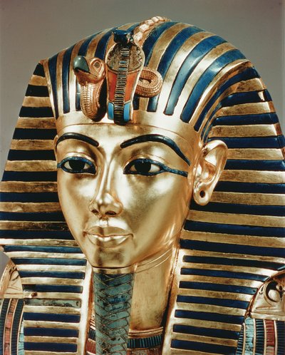 The gold mask from the Treasure of Tutankhamun by Egyptian 18th Dynasty
